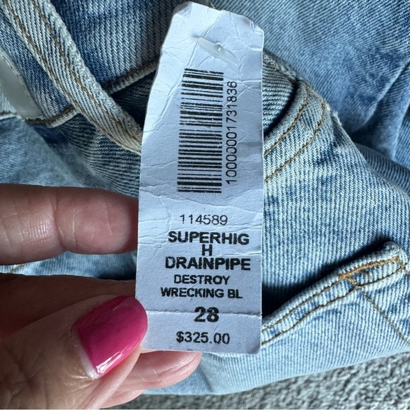 NWT NEW! RE/DONE Super High Drainpipe Destroy Wrecking Blue Jeans - Picture 10 of 15